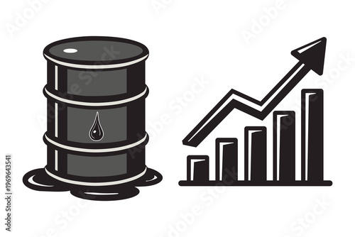 Oil Barrel with Graph Icon Vector - Crude Oil Price Chart, Petroleum Market Analysis and Energy Trading Symbol