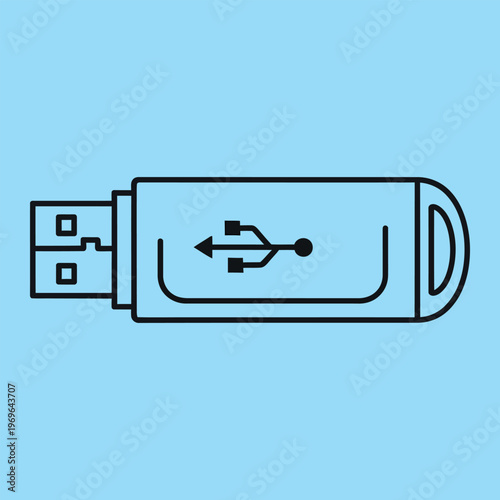 Minimal line of a U S B flash drive USB flash drive line minimal black lines light blue background technology