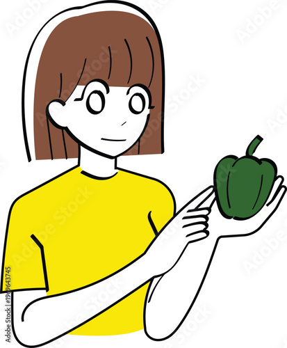 Woman Holding a Green Bell Pepper Illustration