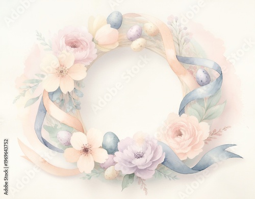 Pastel Easter Wreath Watercolor Illustra upscale suitable for commercial use in digital and print media