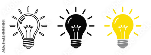 three light bulbs with different states of illumination