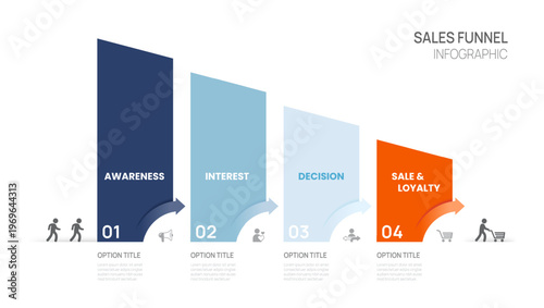 Sales funnel Infographic diagram template for business. Modern Timeline 4 level steps, presentation vector infographics.