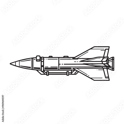Line drawing of a rocket spacecraft in side profile, suitable for technical illustration.