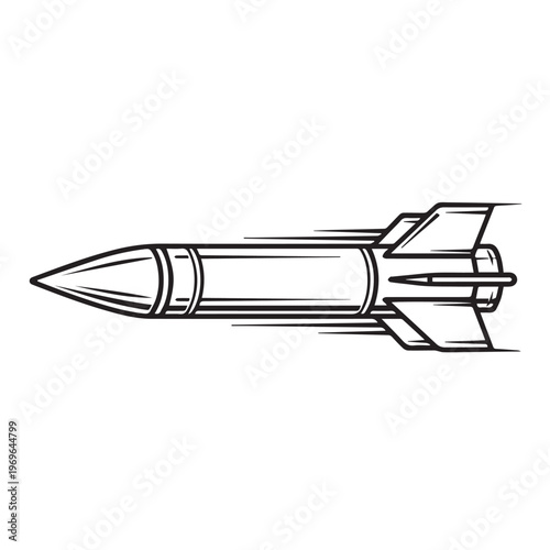 Line Art Illustration of a Sleek Rocket in Propulsion and Flight.
