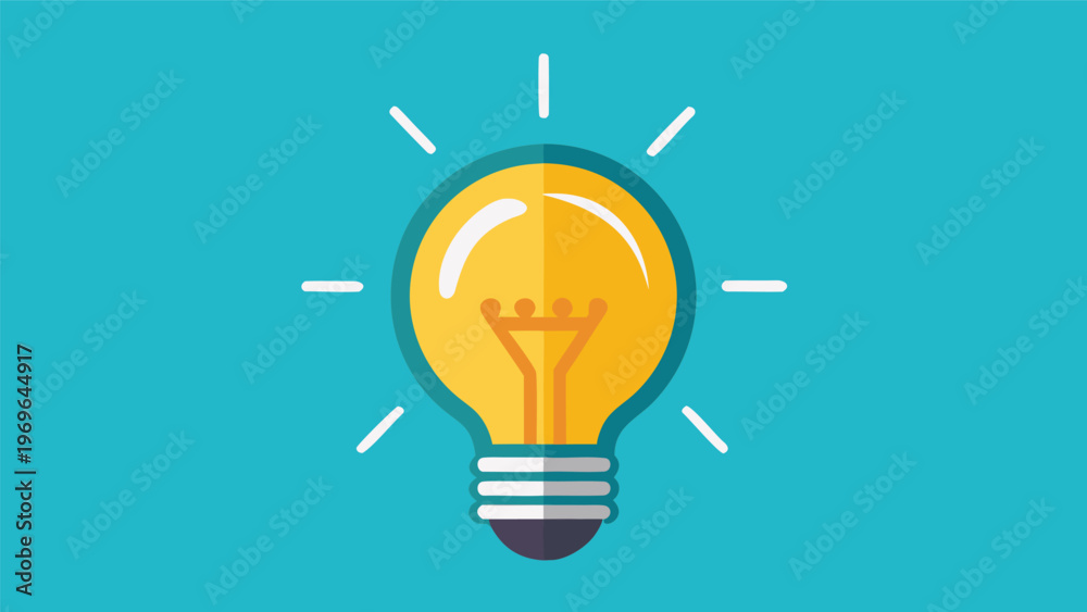 Fototapeta premium Bright light bulb design on a blue background showing creativity and ideas in a simple and colorful way