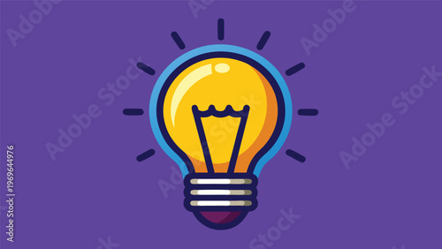 Bright light bulb graphic on purple background with rays showing energy and ideas in a simple design