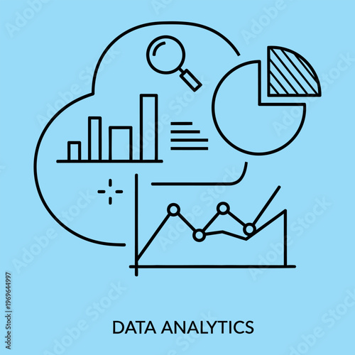 Minimal line of data analytics concept with cloud and graphs chart statistics