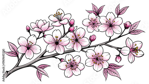 Cherry blossom branch with pink flowers and buds in spring season showing nature's beauty