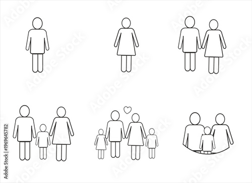 Family Icons Set Collection Minimal Flat Vector People Symbols