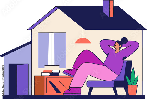 Relaxed person sitting on chair in living room at home