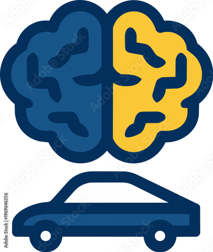 AI Driving System, AI driving system concept with brain and car icon symbolizing intelligent vehicle control and automation