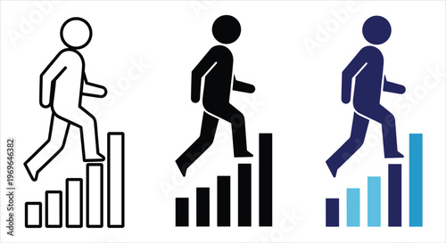 Business growth and success concept with running figures on increasing bar graphs