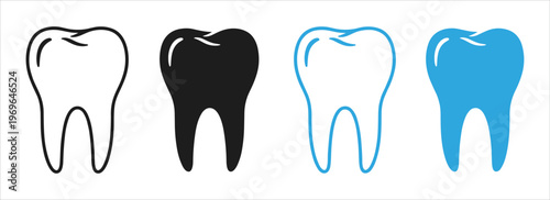 Dental tooth icons in black, white, and blue