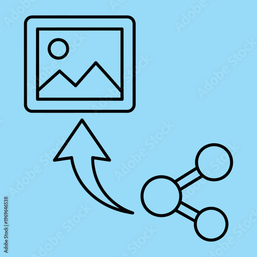 Minimal line of sharing or upload line minimal sharing upload social media black lines light blue background