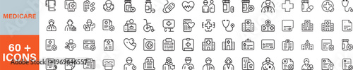 MEDICARE icon set. Editable line icons. Vector illustration. Outline icon in linear style