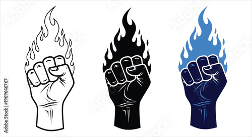 Three fists with flames, protest and anger symbol