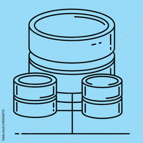 Minimal line of stacked cylinders line minimal black lines light blue background