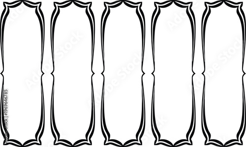 Set of five empty decorative oval frames with ornate borders, black and white graphic design elements