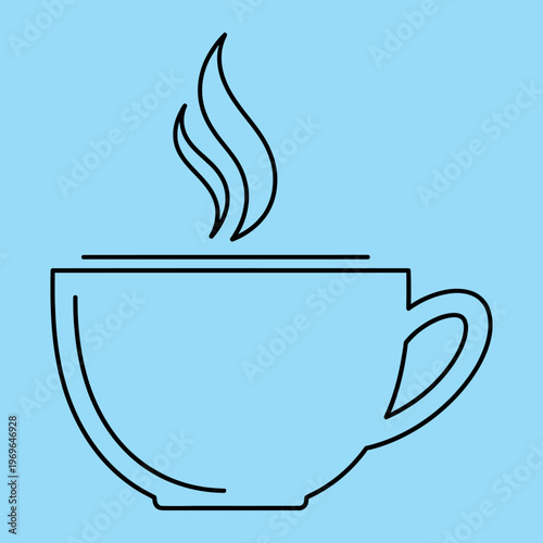 Minimal line of steaming cup on blue background line minimal steaming cup coffee cup tea cup black lines