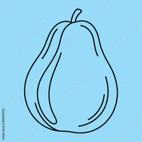 Minimal line pear on blue background line minimal black lines fruit