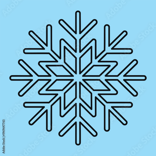 Minimal line snowflake on light blue background line minimal black lines winter