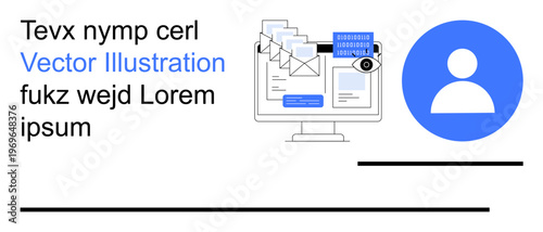 Digital identity, cybersecurity, email communication, data protection, online verification, modern technology. User profile icon and computer screen with emails. Digital identity and cybersecurity