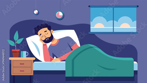 Person sleeping in a bedroom with clocks on the wall and a plant on the bedside table during early morning hours