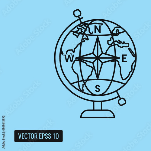 Minimalist line of a compass with the word awareness in center line minimalist black and white navigation