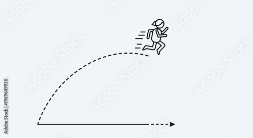 Trajectory of Athletic Endeavor: An outline illustration of a figure executing a long jump, depicting movement and the arc of their leap, emphasizing the journey of athletic performance