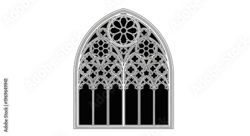 Elegant Gothic Architecture: An elegant display of Gothic architectural detail, the striking stained-glass window design evokes a sense of grandeur and historical richness. 