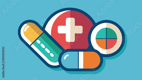 Colorful assortment of medical pills and capsules on a blue background for health and wellness concepts