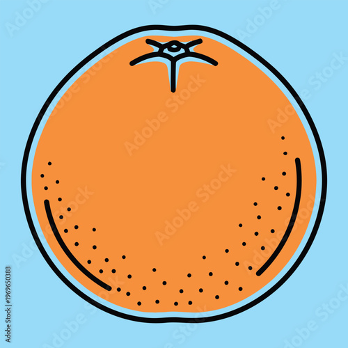Orange with black outline and dots on light blue background fruit line minimal simple