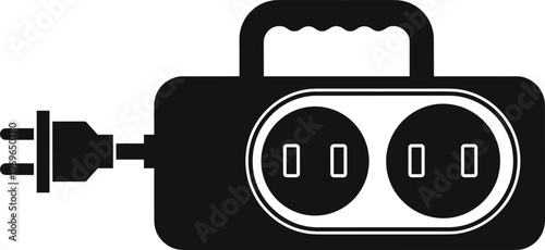 Portable power strip with dual outlets and plug for convenient electricity extension.