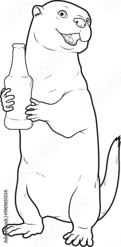 Otter Bottle Beer Animal Vector Graphic Art Illustration