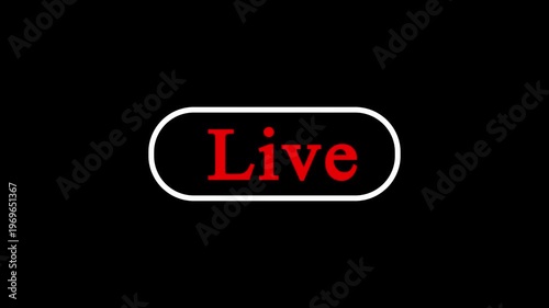 Animation of live stream button with transparent background. 4k video