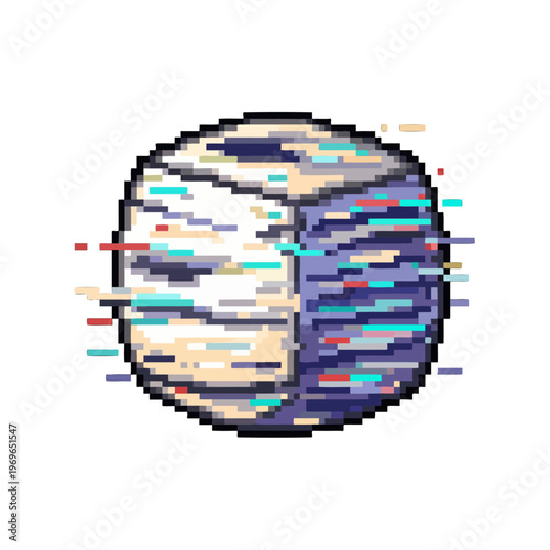 Pixelated sphere with digital glitch effect and static
