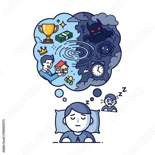 Person dreams of success and fears while sleeping