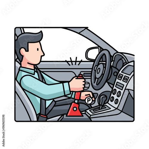 Person driving a vehicle and engaging the parking brake