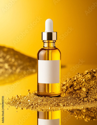 Bottle with Pipette Hyaluronic Acid with Gold for Skin Youth and Beauty for Cosmetics Marketing and Luxury Skincare Blogs | Anti Aging Elegance Concept