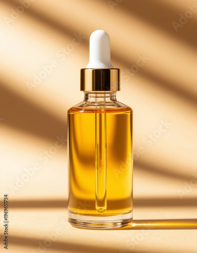 Bottle with Pipette Hyaluronic Acid with Gold for Skin Youth and Beauty for Cosmetics Marketing and Luxury Skincare Blogs | Anti Aging Elegance Concept