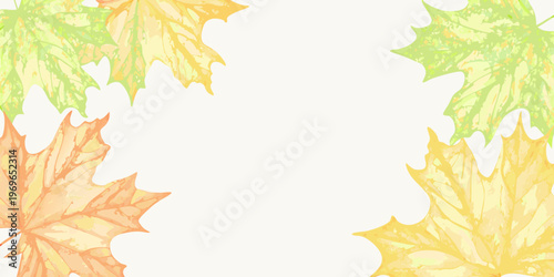 Watercolor maple leaves form a delicate border around empty space