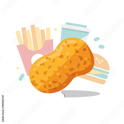A delicious fried chicken nugget with fast food items