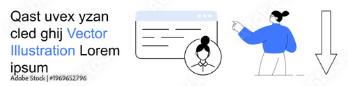 Professional profiles, human resources, user interaction, career building, website navigation, digital identity. A browser window with a profile and a woman icon alongside. Professional profiles