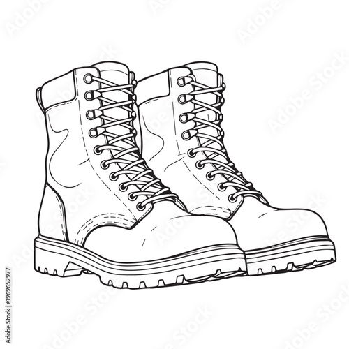 Pair of rugged hiking boots with laces and a sturdy sole designed for outdoor adventures.