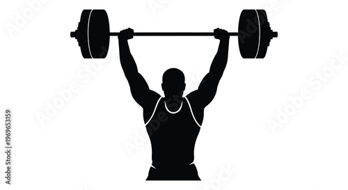 Weightlifter powerfully raises barbell overhead in a striking black silhouette