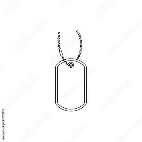 Minimalist dog tag necklace illustration with simple outline on chain, clean monochrome design.