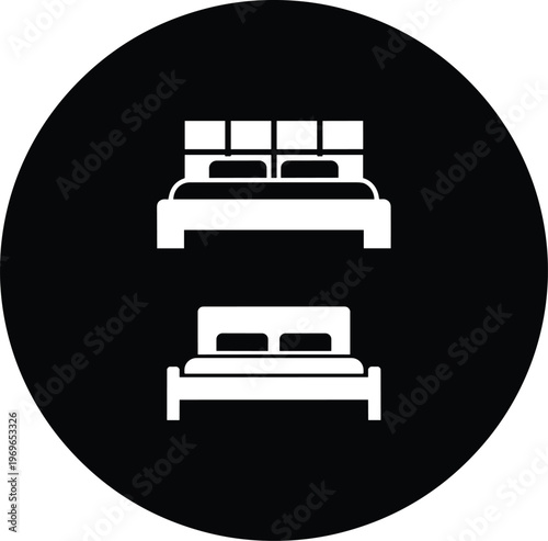Double bed furniture icons set vector in black circle for bedroom interior and hotel booking concept.