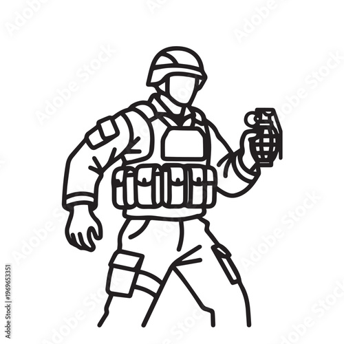 Illustration of a tactical soldier wearing body armor.