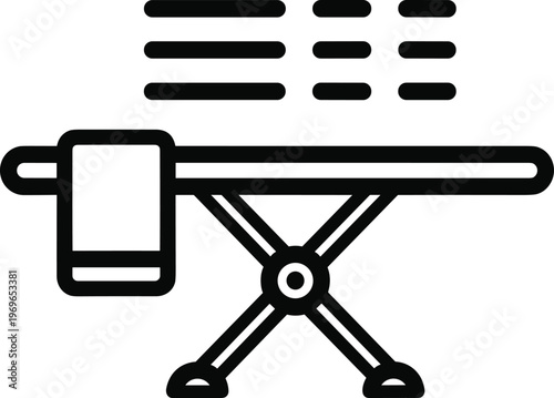 Ironing board with iron steam above, laundry household chores, daily housework.