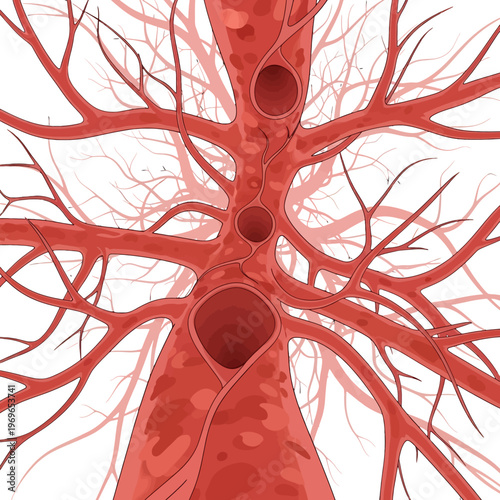 Abstract branching red vascular system with internal openings